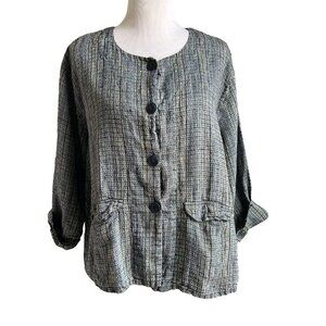 Flax Lagenlook Multicolor Linen Button Front Tops Size Large
